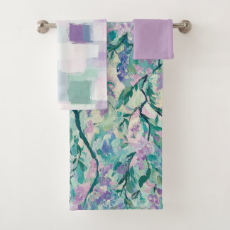 Watercolor Purple Floral  Bad Handdoek