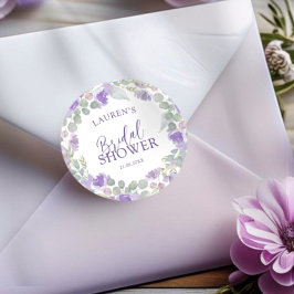 Watercolor Purple Floral Bridal Shower Ronde Sticker