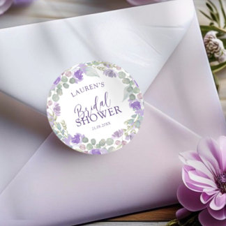 Watercolor Purple Floral Bridal Shower Ronde Sticker