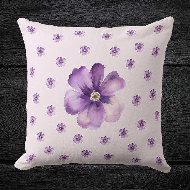Watercolor Purple Floral Throw Pillow Kussen (Creator heeft geüpload)
