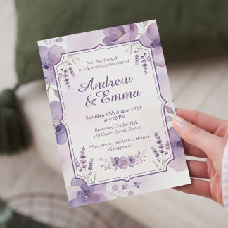 Watercolor Purple Floral Wedding Invitation Kaart
