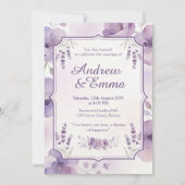 Watercolor Purple Floral Wedding Invitation Kaart (Voorkant)