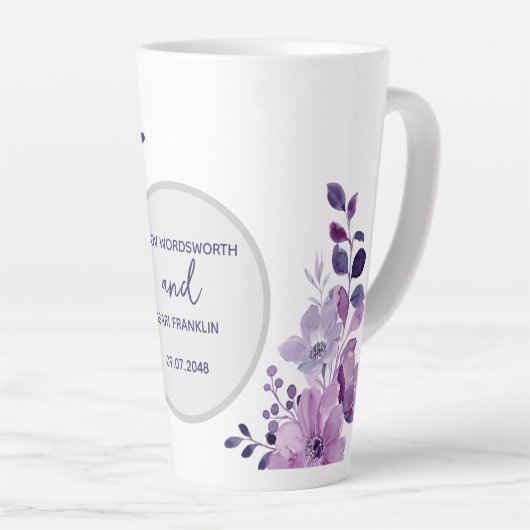 Watercolor purple flower bouquet latte mok (Rechterhoek)