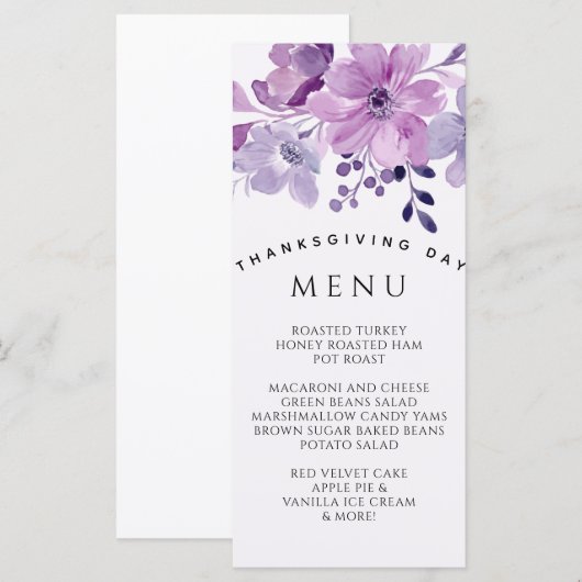 Watercolor purple flower bouquet menu (Voorkant / Achterkant)