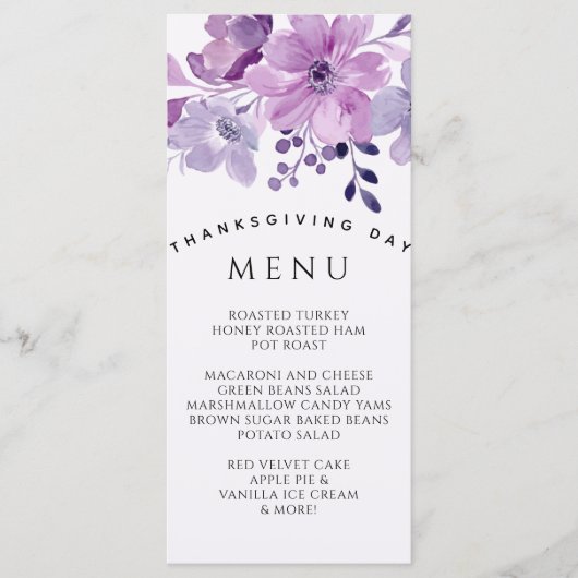 Watercolor purple flower bouquet menu (Voorkant)