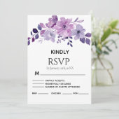 Watercolor purple flower bouquet RSVP card (Staand voorkant)