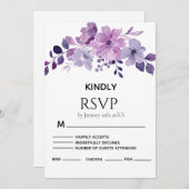 Watercolor purple flower bouquet RSVP card (Voorkant / Achterkant)