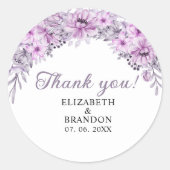 Watercolor Purple Flowers Wedding Celebration Ronde Sticker (Voorkant)