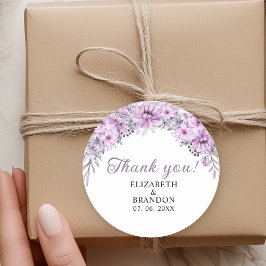 Watercolor Purple Flowers Wedding Celebration Ronde Sticker