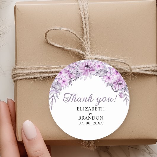 Watercolor Purple Flowers Wedding Celebration Ronde Sticker
