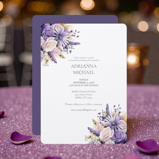 Watercolor Purple Lavender Wedding Invitation Kaart