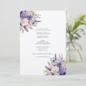 Watercolor Purple Lavender Wedding Invitation Kaart (Staand voorkant)