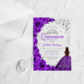Watercolor Purple Roses Silver Quinceanera Acryl Uitnodigingen