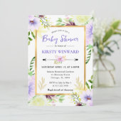 Watercolor Purple Summer Flowers Baby Shower Kaart (Staand voorkant)