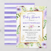 Watercolor Purple Summer Flowers Baby Shower Kaart (Voorkant / Achterkant)