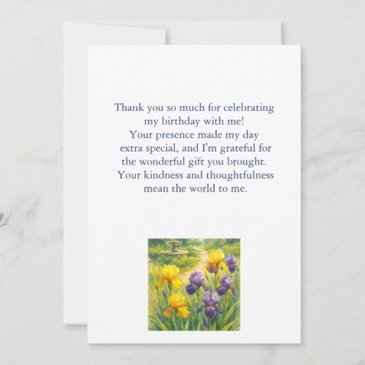 Watercolor Purple & Yellow Irises  Birthday Party  Bedankkaart (Achterkant)