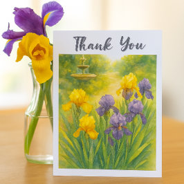 Watercolor Purple & Yellow Irises  Birthday Party  Bedankkaart