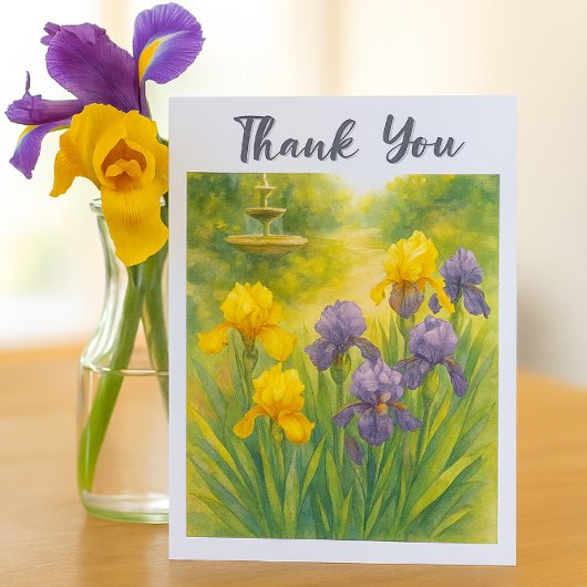 Watercolor Purple & Yellow Irises  Birthday Party  Bedankkaart
