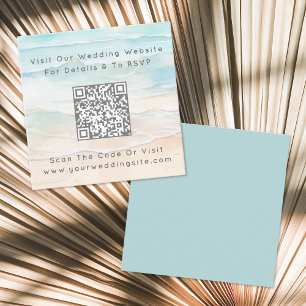 Watercolor QR-code Bruiloft RSVP op het strand Informatiekaartje