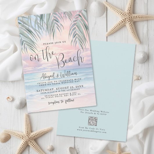 Watercolor QR-code op het strand bruiloft Kaart