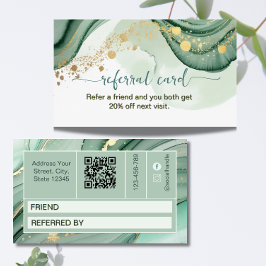 Watercolor QR-code salie groen goud Aanbevelingskaartje