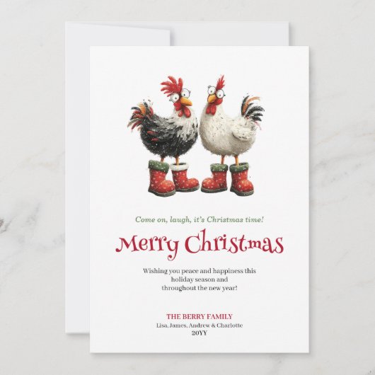 Watercolor quirky chickens holiday greeting card feestdagenkaart (Voorkant)
