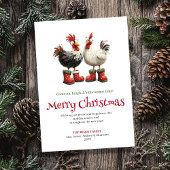 Watercolor quirky chickens holiday greeting card feestdagenkaart