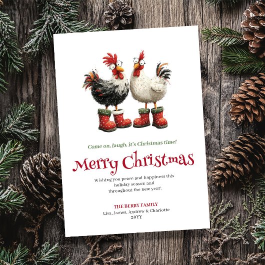 Watercolor quirky chickens holiday greeting card feestdagenkaart