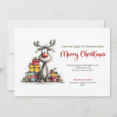 Watercolor quirky reindeer holiday greeting card feestdagenkaart (Voorkant)