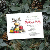 Watercolor quirky reindeer holiday party invite kaart