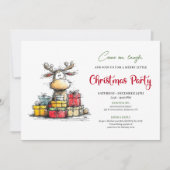 Watercolor quirky reindeer holiday party invite kaart (Voorkant)