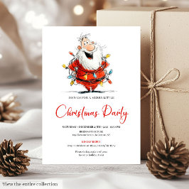 Watercolor Quirky Santa Festive Christmas Invite Kaart
