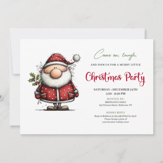 Watercolor quirky Santa holiday party invitation Kaart (Voorkant)