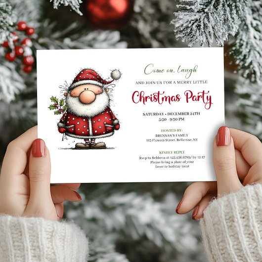 Watercolor quirky Santa holiday party invitation Kaart