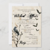 Watercolor Raaf & Vleermuizen Halloween Feest Kaart (Voorkant)