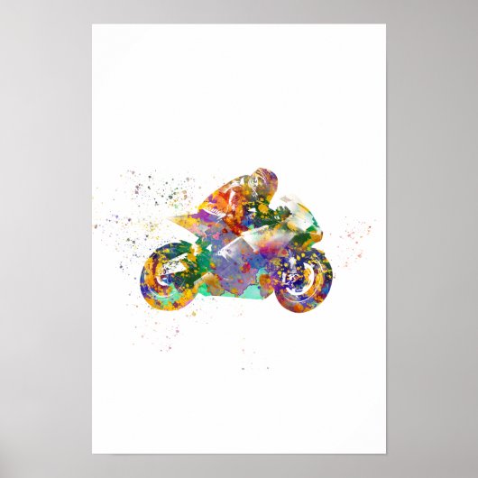 watercolor race-motorfiets poster (Voorkant)