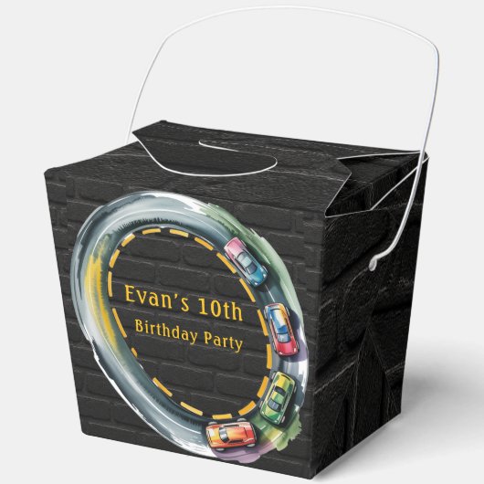 Watercolor Race Track Boys Birthday Party Bedankdoosjes (Voorkant)