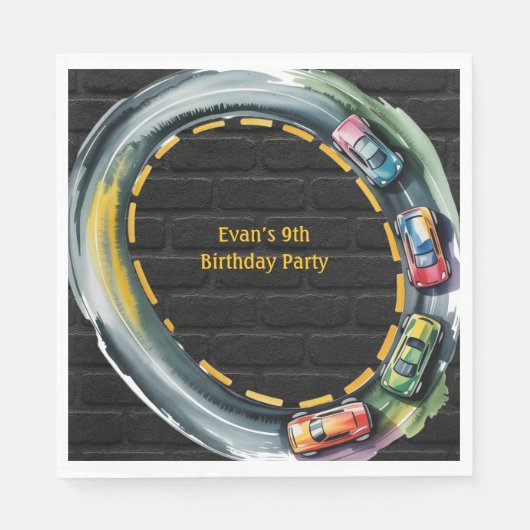 Watercolor Race Track Boys Birthday Party Servet (Voorkant)