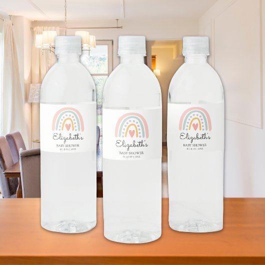 Watercolor Rainbow Baby Shower Girl Waterfles Etiket
