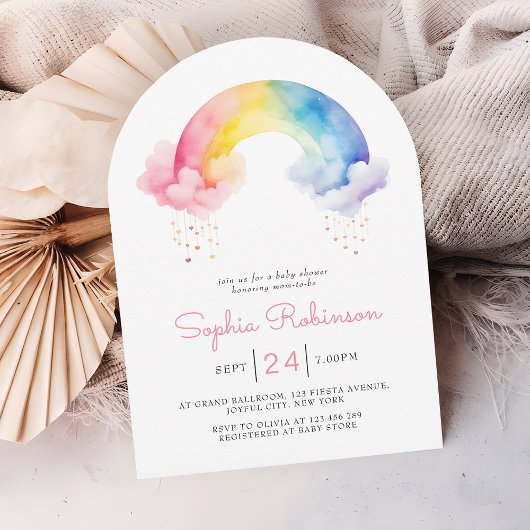 Watercolor Rainbow Baby Shower whimsical Arch Kaart