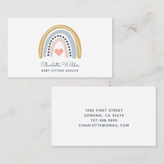 Watercolor Rainbow Baby Sitter Business Card Visitekaartje (Voorkant / Achterkant)