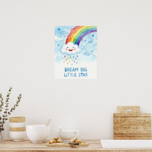 Watercolor Rainbow Cloud Dream Big Kids Poster (Keuken)
