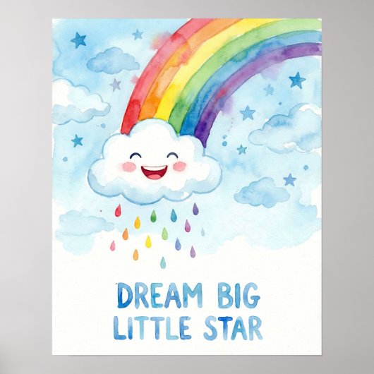 Watercolor Rainbow Cloud Dream Big Kids Poster (Voorkant)