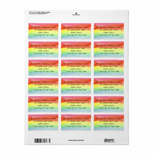 Watercolor Rainbow Custom Address Labels (Full Sheet)