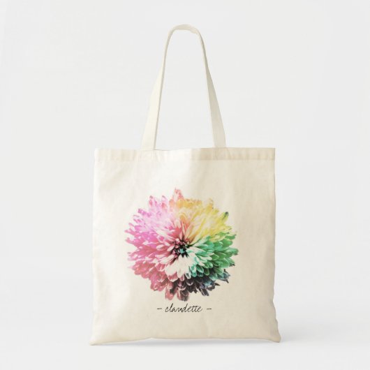 Watercolor Rainbow Flower Personalized Tote Bag (Voorkant)