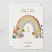 Watercolor Rainbow Flowers 3rd Birthday Party Kaart (Voorkant)