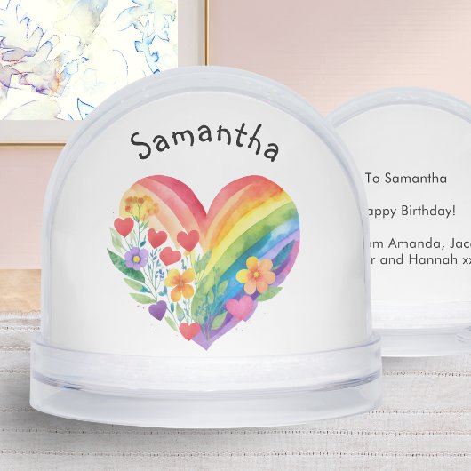 Watercolor Rainbow Heart Personalized Birthday Sneeuwbol