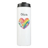 Watercolor Rainbow Heart Personalized Thermosbeker (Voorkant)