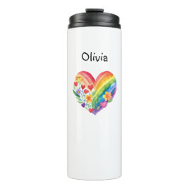 Watercolor Rainbow Heart Personalized Thermosbeker