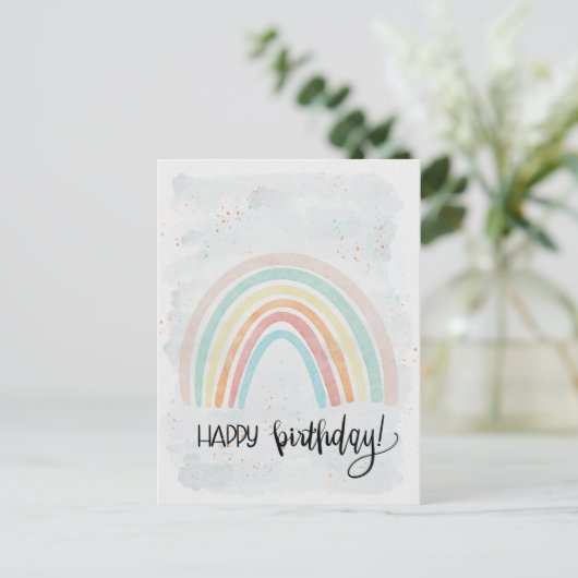 Watercolor Rainbow Modern Happy birthday Briefkaart (Staand voorkant)